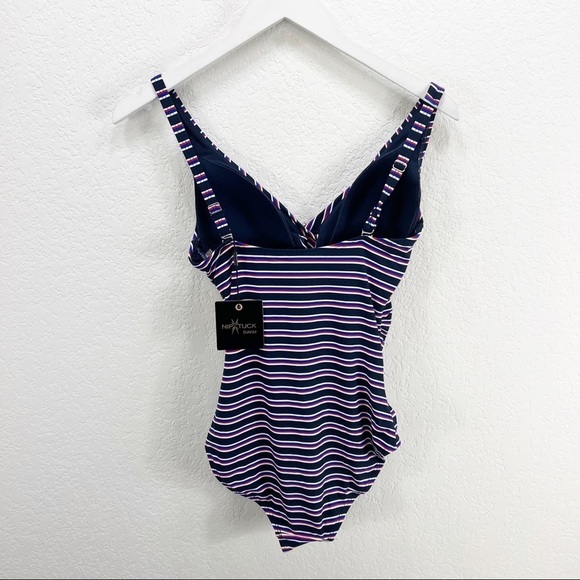 Niptuck Sailor Stripe Navy Cross Front One Piece Swimsuit Size US 6 NWT - Picture 8 of 10